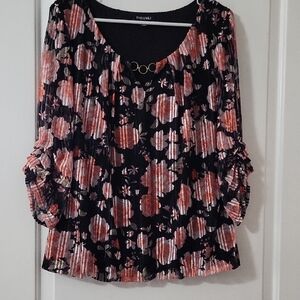 Roz & Ali Black and Pink Floral Blouse